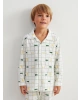LCW Kids Ekru Gömlek Yaka Ekose Desenli Uzun Kollu Erkek Çocuk Pijama Takımı