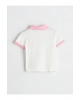 LCW Kids Ekru Polo Yaka Nakışlı Penye Kız Çocuk Tişört