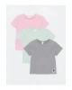 LCW Kids Gri Bisiklet Yaka Basic Kız Bebek Tişört 3lü
