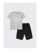 LCW Kids Gri Bisiklet Yaka Erkek Çocuk Tişört ve Bermuda