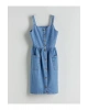LCW Kids Indigo Kare Yaka Kız Çocuk Jean Elbise