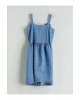 LCW Kids Indigo Kare Yaka Kız Çocuk Jean Elbise
