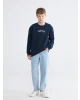 LCW Kids Lacivert Baskılı Erkek Çocuk Kalın Sweatshirt