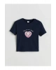 LCW Kids Lacivert Bisiklet Yaka Baskılı Kız Çocuk Crop Tişört
