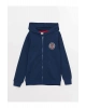 LCW Kids Lacivert Kapüşonlu Nakışlı Uzun Kollu Erkek Çocuk Fermuarlı Sweatshirt