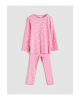LCW Kids Pembe Bisiklet Yaka Fiyonk Baskılı Kız Çocuk Pijama Takımı