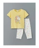 LCW Kids SARI Bisiklet Yaka Baskılı Kız Çocuk Tişört ve Tayt 2li