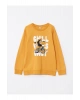 LCW Kids Sarı Bisiklet Yaka Baskılı Uzun Kollu Erkek Çocuk Sweatshirt