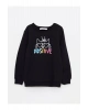 LCW Kids Siyah Bisiklet Yaka Baskılı Uzun Kollu Kız Çocuk Sweatshirt