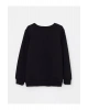 LCW Kids Siyah Bisiklet Yaka Baskılı Uzun Kollu Kız Çocuk Sweatshirt