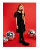 LCW Kids Siyah Bisiklet Yaka Kadife Kız Çocuk Elbise