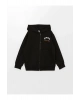 LCW Kids Siyah Kapüşonlu Baskılı Uzun Kollu Erkek Çocuk Fermuarlı Sweatshirt