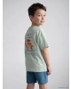 LCW Kids Yeşil Bisiklet Yaka Baskılı Erkek Çocuk Tişört