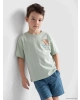LCW Kids Yeşil Bisiklet Yaka Baskılı Erkek Çocuk Tişört