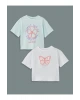 LCW Kids Yeşil Bisiklet Yaka Kız Çocuk Crop Tişört 2li