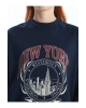 LCW Modest Lacivert Bisiklet Yaka Baskılı Oversize Kadın Sweatshirt Tunik