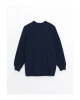 LCW Modest Lacivert Bisiklet Yaka Baskılı Oversize Kadın Sweatshirt Tunik