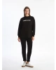 LCW Modest Siyah Bisiklet Yaka Baskılı Kadın Kalın Sweatshirt Tunik