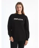 LCW Modest Siyah Bisiklet Yaka Baskılı Kadın Kalın Sweatshirt Tunik