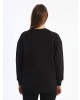 LCW Modest Siyah Bisiklet Yaka Baskılı Kadın Kalın Sweatshirt Tunik