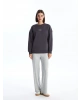 LCW Vision Antrasit Bisiklet Yaka Baskılı Oversize Kadın Kalın Sweatshirt