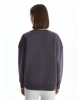 LCW Vision Antrasit Bisiklet Yaka Baskılı Oversize Kadın Kalın Sweatshirt