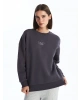 LCW Vision Antrasit Bisiklet Yaka Baskılı Oversize Kadın Kalın Sweatshirt