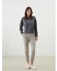 LCW Vision Antrasit Bisiklet Yaka Baskılı Oversize Kadın Sweatshirt
