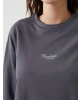 LCW Vision Antrasit Bisiklet Yaka Baskılı Oversize Kadın Sweatshirt