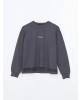 LCW Vision Antrasit Bisiklet Yaka Baskılı Oversize Kadın Sweatshirt