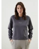 LCW Vision Antrasit Bisiklet Yaka Baskılı Oversize Kadın Sweatshirt