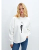 LCW Vision Beyaz Bisiklet Yaka Baskılı Oversize Kadın Kalın Sweatshirt