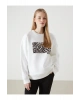 LCW Vision Ekru Bisiklet Yaka Baskılı Oversize Kadın Kalın Sweatshirt