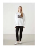 LCW Vision Ekru Bisiklet Yaka Baskılı Oversize Kadın Kalın Sweatshirt