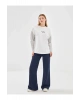 LCW Vision Ekru Bisiklet Yaka Baskılı Oversize Kadın Kalın Sweatshirt