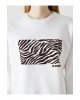 LCW Vision Ekru Bisiklet Yaka Baskılı Oversize Kadın Kalın Sweatshirt