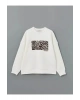 LCW Vision Ekru Bisiklet Yaka Baskılı Oversize Kadın Kalın Sweatshirt