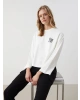 LCW Vision Ekru Bisiklet Yaka Baskılı Oversize Kadın Sweatshirt