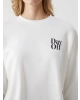 LCW Vision Ekru Bisiklet Yaka Baskılı Oversize Kadın Sweatshirt
