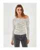 LCW Vision Ekru Kayık Yaka Çizgili Kadın Body