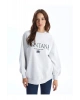 LCW Vision Gri Bisiklet Yaka Baskılı Oversize Kadın Kalın Sweatshirt