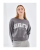 LCW Vision Gri Bisiklet Yaka Baskılı Oversize Kadın Kalın Sweatshirt İMREX GLOBAL