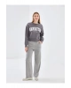 LCW Vision Gri Bisiklet Yaka Baskılı Oversize Kadın Kalın Sweatshirt İMREX GLOBAL