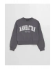 LCW Vision Gri Bisiklet Yaka Baskılı Oversize Kadın Kalın Sweatshirt İMREX GLOBAL