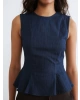 LCW Vision Indigo Bisiklet Yaka Peplum Jean Bluz