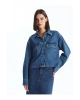 LCW Vision İndigo Düz Uzun Kollu Crop Kadın Jean Gömlek Ceket