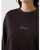 LCW Vision Kahverengi Bisiklet Yaka Nakışlı Oversize Kadın Sweatshirt