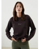 LCW Vision Kahverengi Bisiklet Yaka Nakışlı Oversize Kadın Sweatshirt