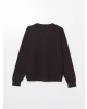 LCW Vision Kahverengi Bisiklet Yaka Nakışlı Oversize Kadın Sweatshirt