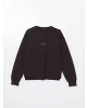 LCW Vision Kahverengi Bisiklet Yaka Nakışlı Oversize Kadın Sweatshirt